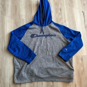 Champion 2XL Gray & Blue Pullover Hoodie Sweatshirt | Athletic Streetwear